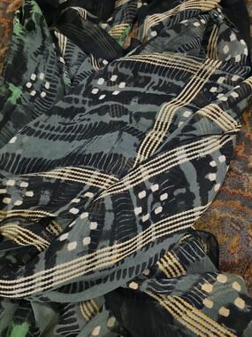 4/$25 Deal! Vintage Black and Green Patterned Lightweight Scarf